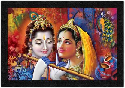 Art Amori innocent Radhe Krishna Painting with Synthetic Frame Digital Reprint 14 inch x 20 inch Painting