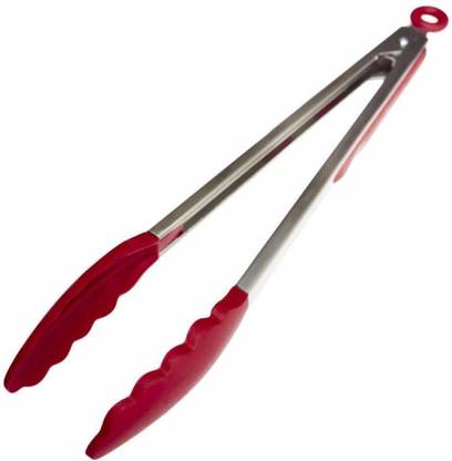 Femora FMSLCFDTG Premium Silicone Food Tongs with Grip Handle (9 inches), Red 26 cm Ice Beaker Tong