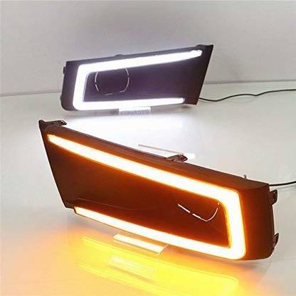 PRTEK Daytime Running Light Led Drl White for Fog Light With Yellow Turn Signal for Maruti Brezza (Set Of 2 with complete wiring) Car Reflector Light