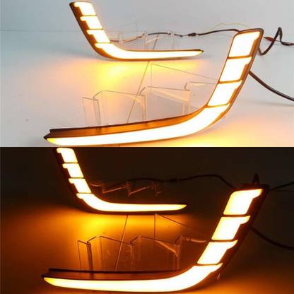 PRTEK Daytime Running Light Led Drl White for Fog Light With Yellow Turn Signal for Suzuki swift 2014-17 (Set Of 2 with complete wiring) Car Reflector Light