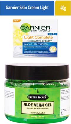 Sheer Secret Aloe Vera Gel 300ml and Garnier Light Complete White Speed Yoghurt Night Cream 40gm