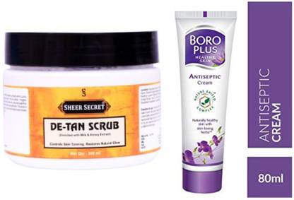 Sheer Secret De-Tan Scrub 300ml and Boro Plus Antiseptic Cream 80ml