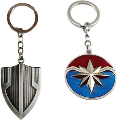 Alvika's Avangers Captain America's New Shield (Infinity War) - Silver & Avangers Captain Marvel's Logo - Silver Key Chain