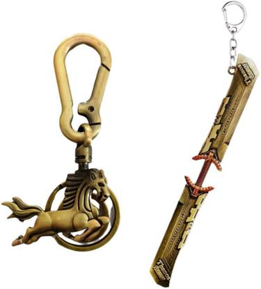 Alvika's Vintage Collection Bronze Running Horse Carabiner & Avangers Thanos's Weapon Sword Double Sided - Golden Key Chain