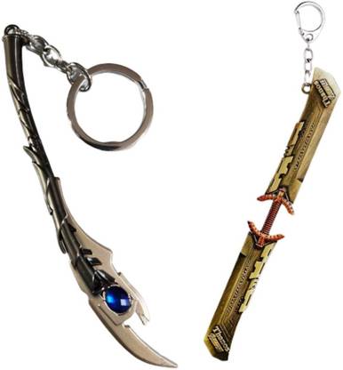 Alvika's Avangers God of Mischief Loki's Chitauri Scepter - Silver & Avangers Thanos's Weapon Sword Double Sided - Golden Key Chain