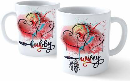 Ashani creation wifey and hubby ceramic coffee mug combo for couples Ceramic Coffee Mug