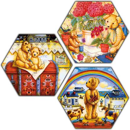 Poster N Frames Set of 3 Hexagon piece painting on 6mm Pine MDF of Cartoon Beer children art 0163 Digital Reprint 21.5 inch x 21.5 inch Painting