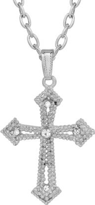 RN Silver Plated Brass Big and Bold, Jesus and Criss Cross, Design Fashion Pendant Locket Chain Men and Women Silver Brass Pendant