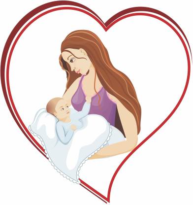 DECOR Production 147.32 cm "Cute New Born Baby With Mother" Decorative Wall Sticker (20 inch x 36 inch) Self Adhesive Sticker