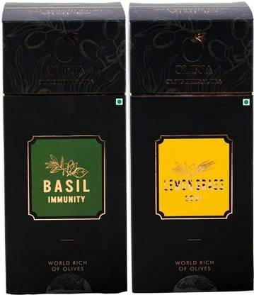 Oliria Healthy And Natural Olive Tree, Basil And Lemongrass Flavour, 20 Tea Bags Each, (2gm Each), Set of 2 Assorted Herbal Tea Bags Box