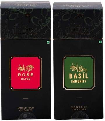 Oliria Healthy And Natural Olive Tree, Rose And Basil Flavour, 20 Tea Bags Each, (2gm Each), Set of 2 Assorted Herbal Tea Bags Box