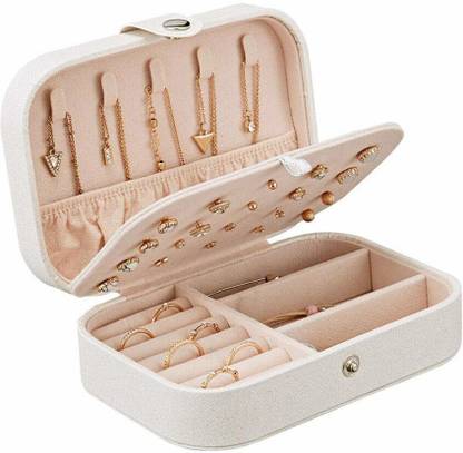 PYXBE Travel Jewelry Organizer,PU Leather Travel Jewelry Case,Double Layer Small Jewelry Box for Women Girls,Jewelry Organizer Box for Necklace,Ring,Earring Multi Jewelry Organizer Vanity Box (Pink) Multi Jewelry Organizer Vanity Box