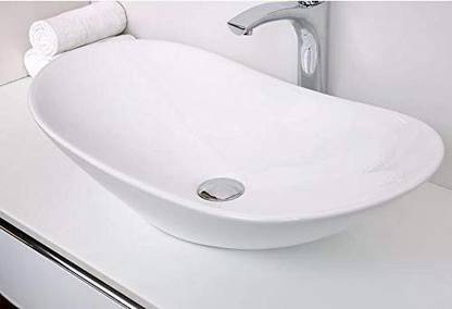 Luxury Ceramic Glossy Finish Soft Touch Wash Basin (Size 20.4x14.4x6.2 Inch, White) Table Top Basin