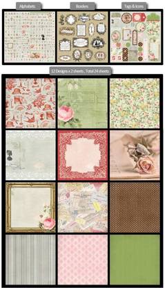 R H lifestyle PS011 (12" x 12") 24 Elegant Retro sheet Thick Beautiful Pattern Printed Paper For DIY Creative Art & Craft, Decorative Greeting Card Scrap booking + 3 Die Cut Sheets