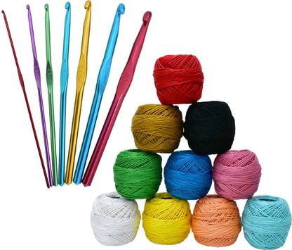 Embroidery material Crochet Needles with Thick Crochet Thread Combo for Craft and Embroidery