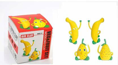 Little Treasures Veg & Fruit Air Dry Clay play-dough kit 2-in-1 – create your 3D cute Banana or anything your mind can imagine