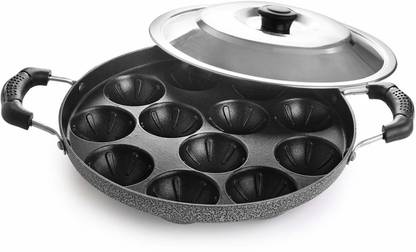 cello 12 Cavity Grill Appam Patra Double Handle Paniarakkal with Lid 1 L capacity 25 cm diameter