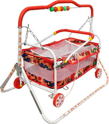 RAWZZ New born baby cradle With Swing bassinet Cum Stroller jhula palna (SIZE-MINI) molde-C1 color- RED