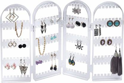 Techtest 4 Folding Storage Hanger Acrylic Earring Screen Holder Display Stand Clear , Earring Holder Jewelry Display Foldable Acrylic Earring, Necklace Holder 3 Folds Lucency Earring Display Acrylic 240 Earring Holder Jewelry Hanger Organizer Foldable Acrylic Earring Screen Display Stand Hanging Earrings Bracelets Necklaces 4-Panel Jewellery Organizer