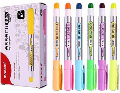 Monami Essenti Stick Soft Pastel Ink Jet Safe Color Dry Highlighter Pen Markers