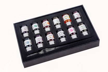 FRKB Crystal Glass Dip Pen With 12 Colors Calligraphy