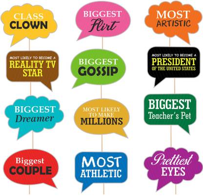 Party Hour Handmade Paper Craft Name Tags Like Biggest Couple, Most Athletic, Biggest Dreamer Photo Booth Props - Pack of 12 Photo Booth Board