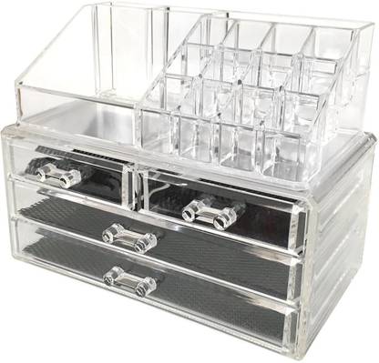 Flipco Acrylic Cosmetic Organizer Makeup Storage Box Lipstick Holder Stand, Standard, Clear Jewwllery, Makeup Vanity Box (Clear) Jewellery, Makeup Vanity Box