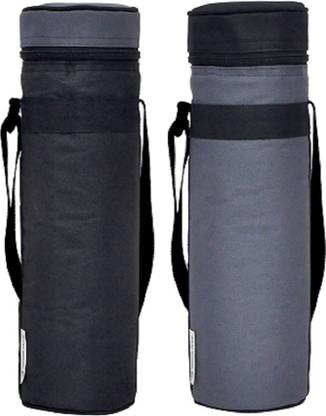 Marine Pearl Thermal 1L Bottle Cover Carrier Holder Sleeve with Adjustable Shoulder Handle & Zipper Closure (Set of 2, Black & Grey)
