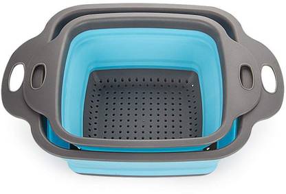prisma collection Foldable Collapsible Kitchen Colander 2 Pcs Square Collapsible Washing up Bowl Silicone Strainer Set Filter Basket 2 Sizes Collapsible Colander