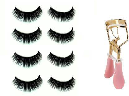 SKINPLUS FALSE EYELASH PACK OF 4 WITH 1 EYELASH CURLER