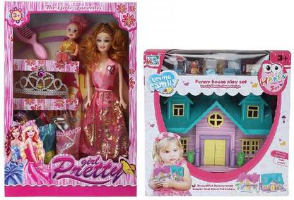 poksi COMBO OF DOLL HOSE AND BABRI PRETTY DOLL WITH CUTE BABY DOLL(1 DOLL HOUSE AND 1 DOLL SET)