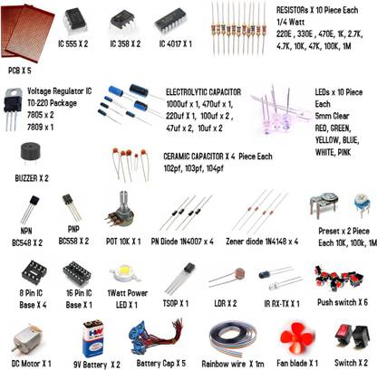 dret Electronic Component kit V2.0 || 54 values 240+Parts Based Multi Project Kit for Engineering Minor & Major Projects Educational Electronic Hobby Kit