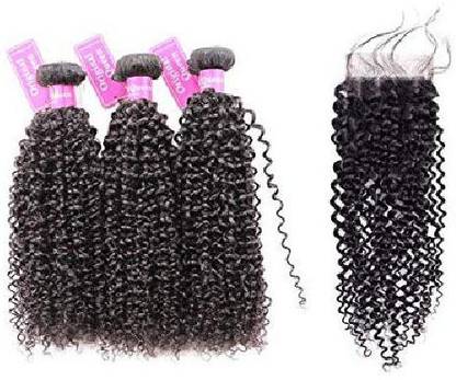 ORIGINAL QUEEN 18 20 22 With 18Inches Closure : 100% Brazilian Unprocessed Virgin Kinky Curly Human  Weave 3 Bundles With Closure Deep Curly  Extensions Mixed Length 18 20 22Inches With 18Inches Free Part Closure [Cat_4213] Hair Extension