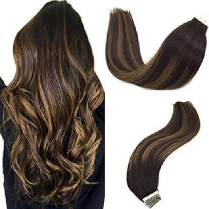 Goo Goo 18Inch , Ba#Dark Brown Mixed Medium Brown : Googoo Remy  Extensions Tape  Extensions Ombre #2 Fading To Dark Brown Highlighted Honey Brown Balayage Skin Weft  Extensions 18" 50G Per Set [Cat_4213] Hair Extension