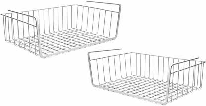 Futurekart Under Shelf Basket Wire Rack Easily Slides Under Shelves for Extra Cabinet Storage (2PCS, Silver) Utensil Kitchen Rack