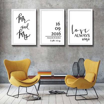 Mr Mrs Love Quote Wall Art Picture Love Always Wins Canvas Painting Poster New Couple Married Anniversary Gift Bedroom Decor Paper Print