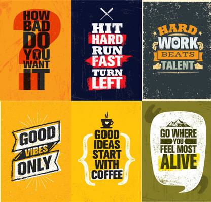 set of 6 motivationa and inspirational quotes wall poster(no need of tape,size:12x18 inch) Paper Print