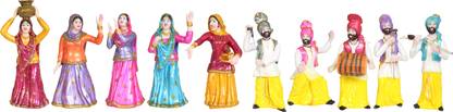 BS Handicrafts Bhangra Gidha Set of 10 Pieces Gift Item, Home Decorative Marble Look Decorative Showpiece  -  27 cm