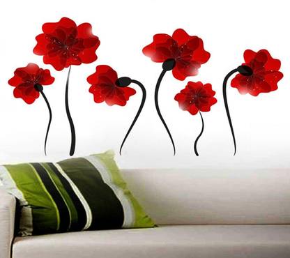 Red Wall Sticker Design Wall 90 cm Illuminating Flowers in Red Wall Sticker Self ...