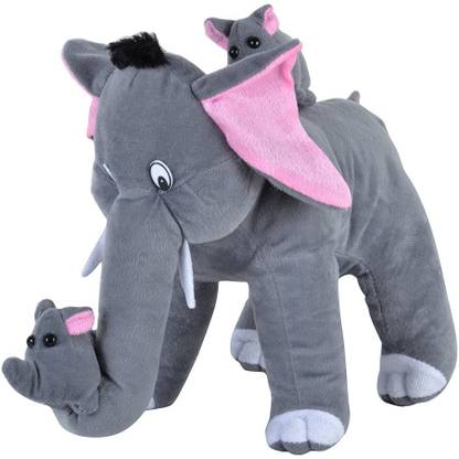ToyKing Mother Elephant With Two Cute Baby Grey  - 38.7 cm