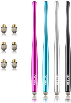 ELZO Capacitive Stylus Pens Premium Metal Slim Combo 4 Pcs With 6 Replacement Nanofiber Tips For Touch Screen Tablets /Surface/ / / / And More (Black Stylus