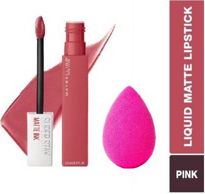 MAYBELLINE NEW YORK Super Stay Matte Ink Liquid Lipstick (225-Delicate, 5ml) with Beauty Blender
