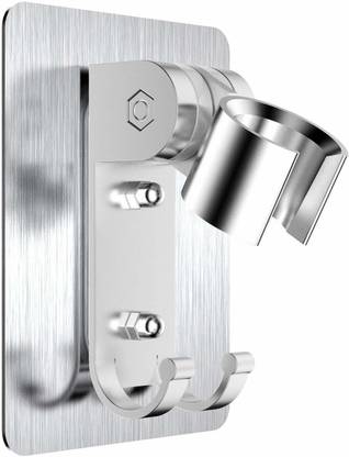 Tagve Adjustable Hand Shower Head Holder Wall Mount Bracket with 2 Hanger Hooks, Aluminum Super Heavy Duty, Strong Adhesive for Bathroom,No-Damage Hanging Strips,Better Than Suction Hook 1