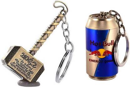 One Wish Collections Thor Hammer Golden With Energy Drink Metal Design - 00146 Key Chain