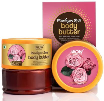 WOW SKIN SCIENCE Himalayan Rose Body Butter- with Rose Water, Shea Butter, Sweet Almond oil, Aloe Vera Extract-No Parabens,Silicones,Mineral Oil & Color, 200mL