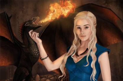 Daenerys Targaryen with Dragon - Game of Thrones GOT Wall Poster Photographic Paper