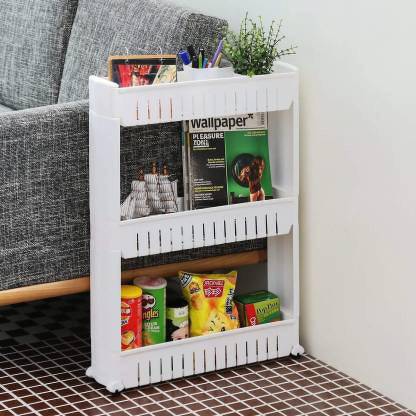JAY DATAR SALES 3 Tier Slim Multipurpose Storage Rack - Space Saving Storage Organizer Rack Shelf with Wheels Plastic Kitchen Rack Plastic Wall Shelf