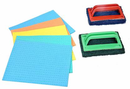 Platinum Star Cellulose Sponge Mop & Handle Brush With Scrubber (Set of 7-Piece) Scrub Sponge, Scrub Pad, Sponge Wipe