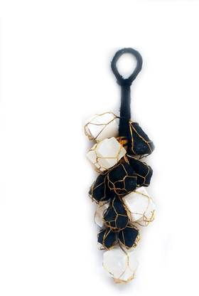 AIR9999 Black Tourmaline And Selenite Rough Chunks Vastu Yin Yang Door Hanging Decorative Showpiece  -  15 cm