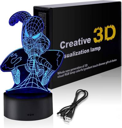 Royalkart Marvel 3D Illusion Bedside Lamp, Cool Spider Man LED Night Light, Novelty Superhero Bedroom Decor Sleeping Light, USB Touch Senor Multicolored Desk Lamp, Creative Children Table Lamp Birthday Gift Night Lamp